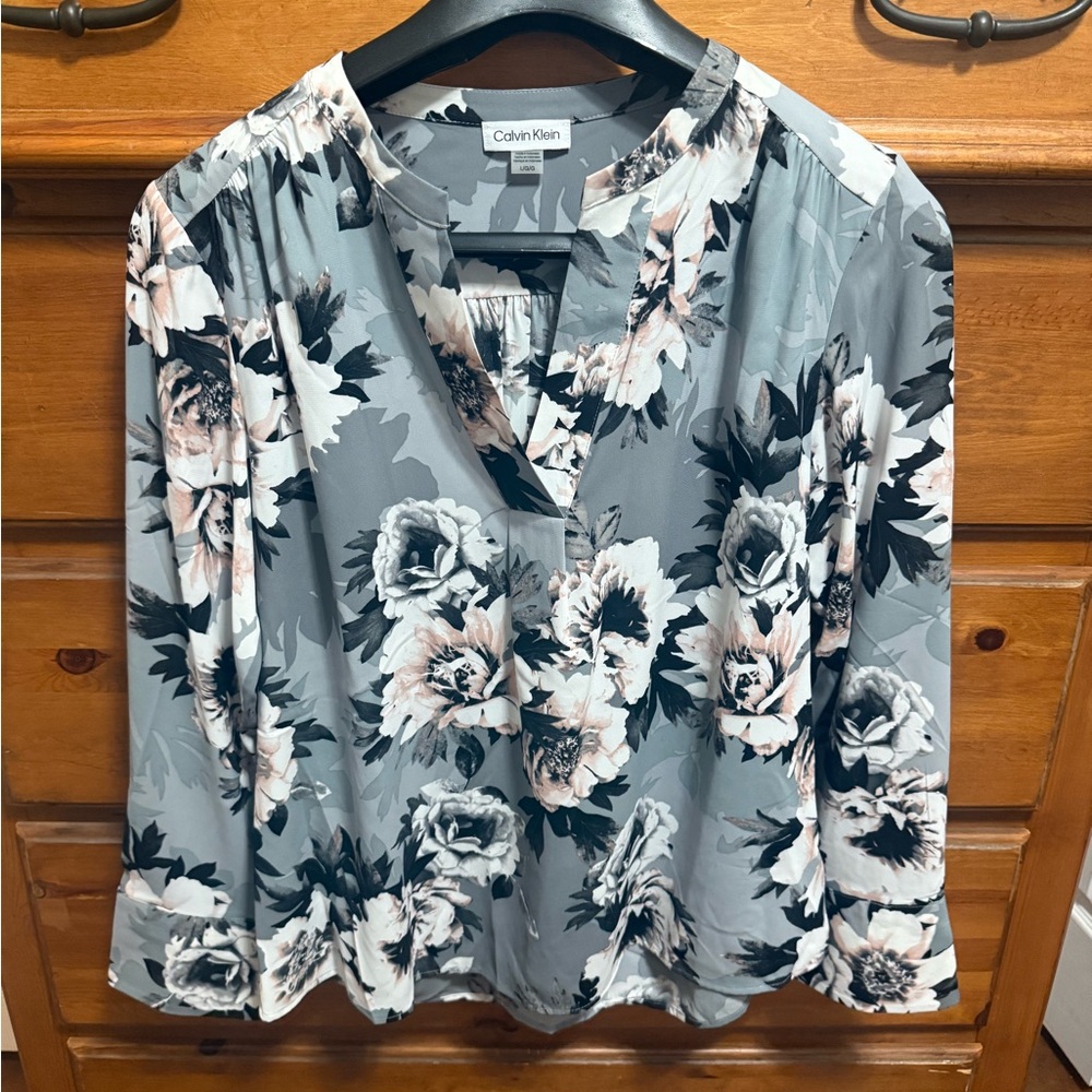 Calvin Klein Floral Blouse in Black and Grey